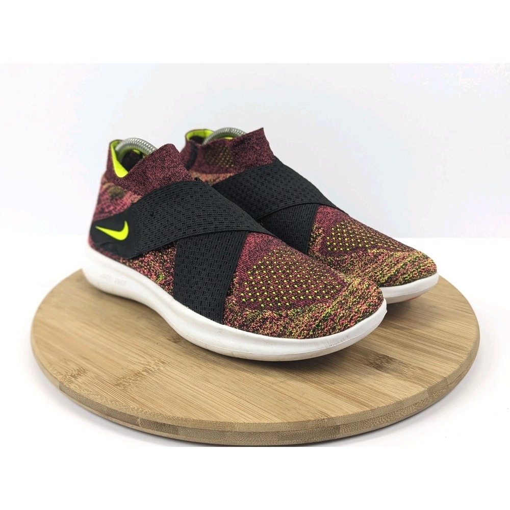 Nike Free RN Flyknit 2017 Women's Shoes Burgundy Yellow Black Size 9 Athletic